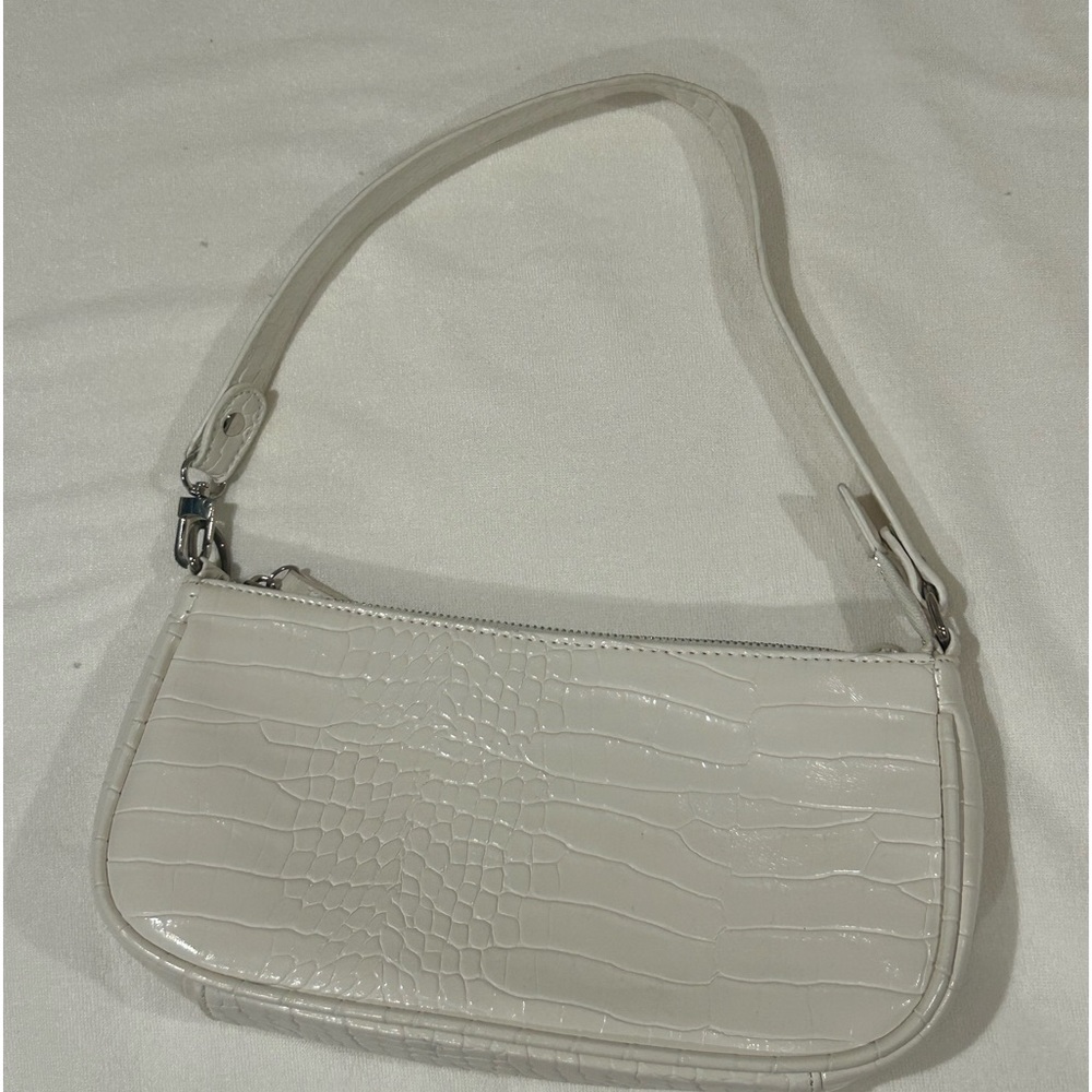 White faux crocodile purse